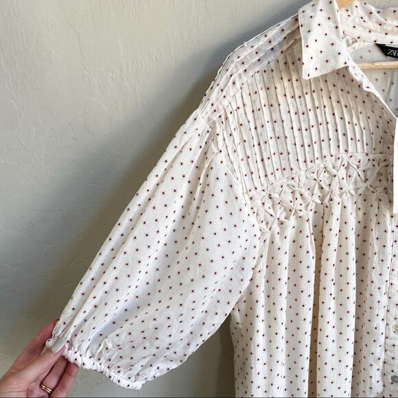NWT‎ Zara Cream Polka Dot Babydoll Mini Dress - Picture 6 of 9